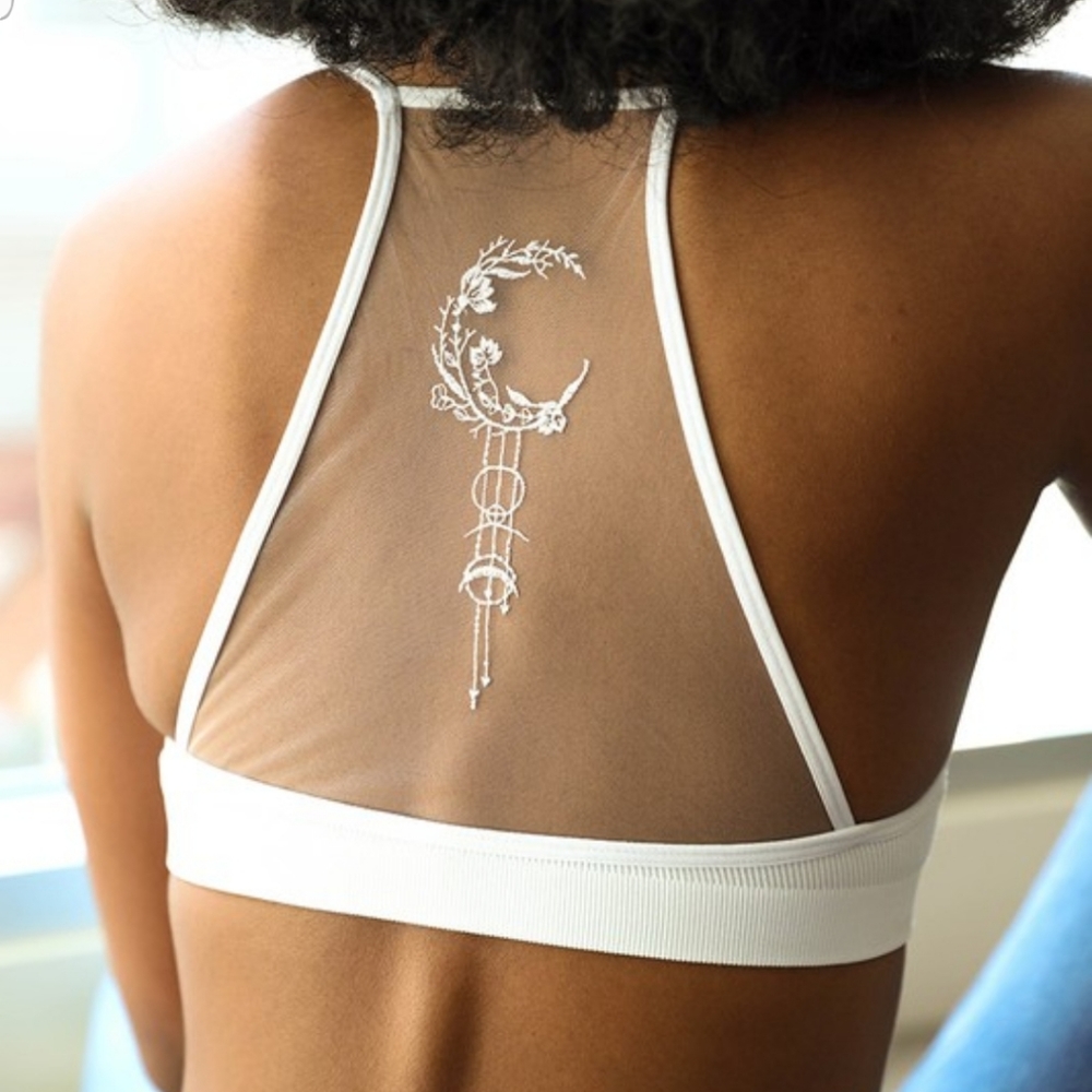 Bralette Bra Sheer Mesh Tattoo Crescent Moon - Picture 6 of 8